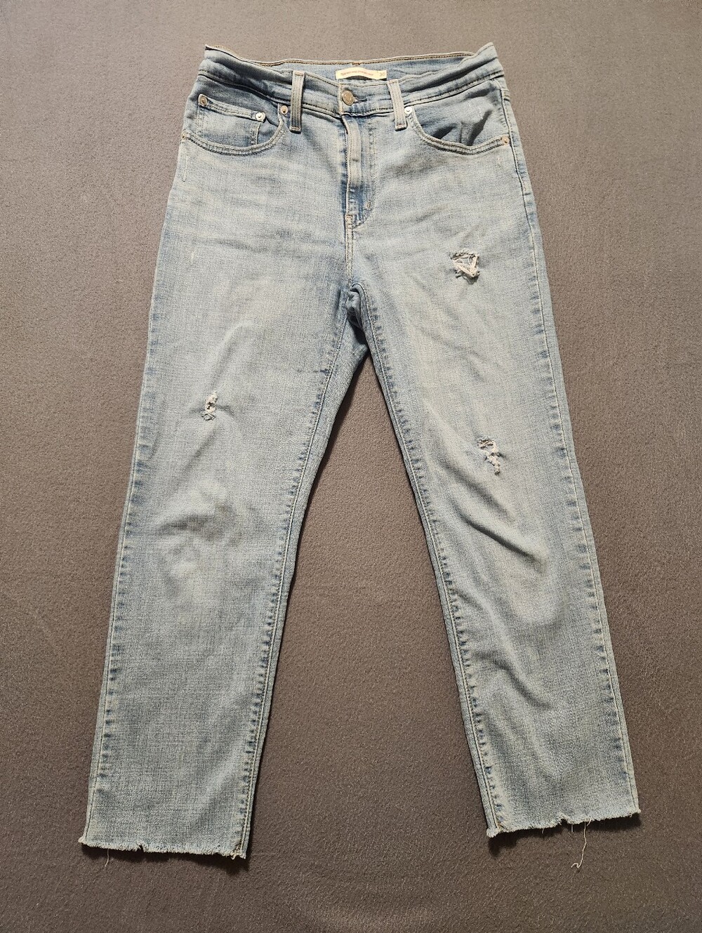 Levis Jeans Women Size 30 Blue 724 High Rise Straight Crop Distressed Stretch